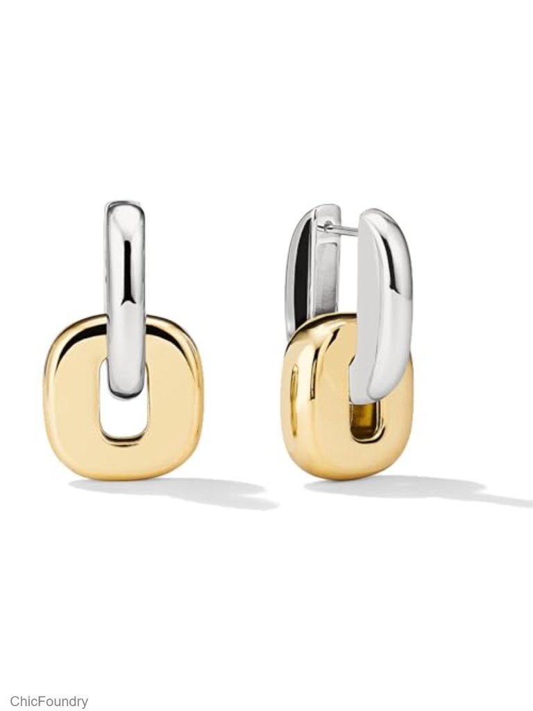 Convertible Two-Tone Chunky Hoop Earrings For Women, 14k Gold And Silver Plated